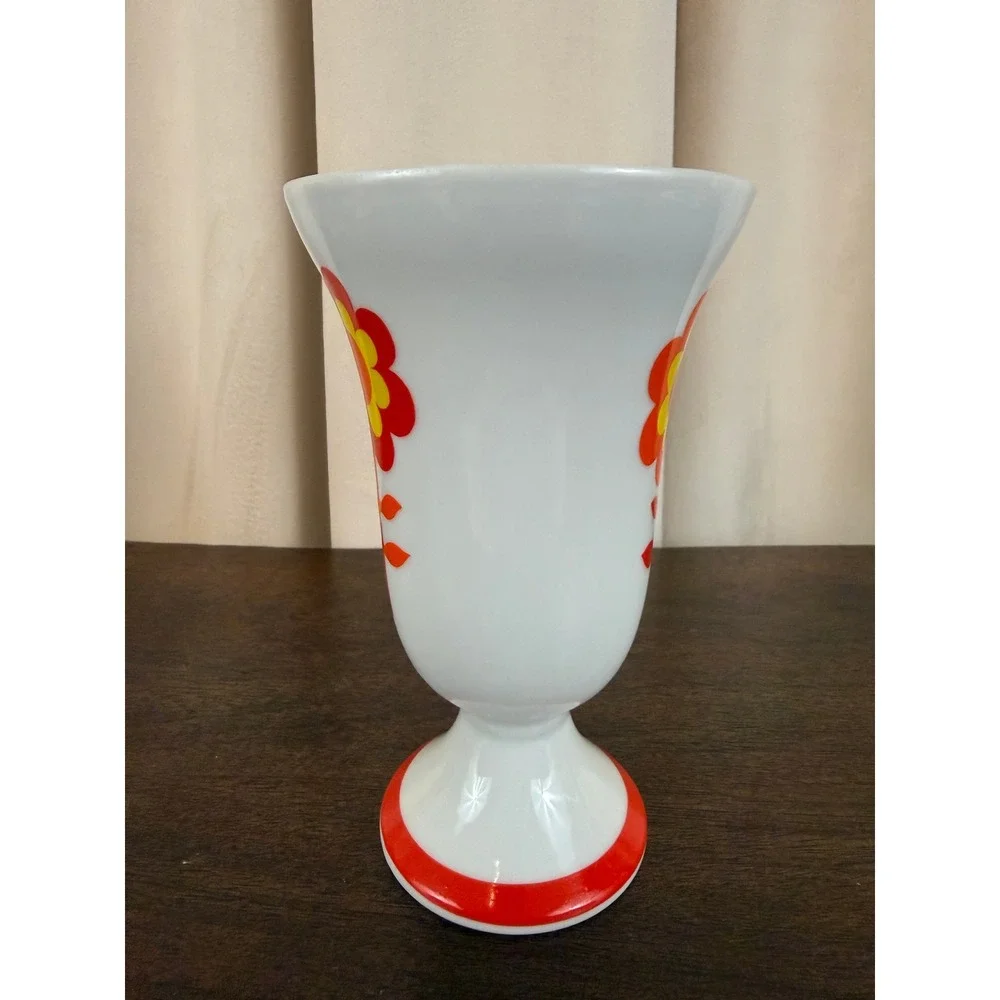 VTG 1970s Set‎ of THREE MCM Ceramic Chalice Cups Retro Orange Daisy Pattern